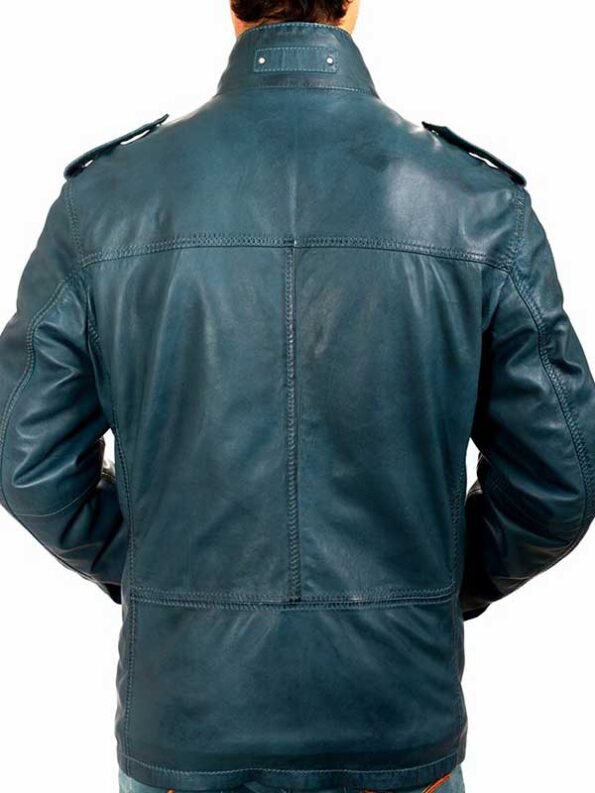 Navy blue leather jacket mens