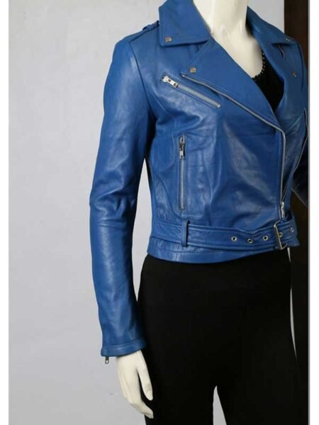 Blue leather jackets womens