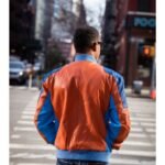 Italian Soft Men’s Leather Bomber Lamb Leather Jacket Orange & Blue