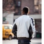 Men’s Leather Bomber Jacket Gray & White
