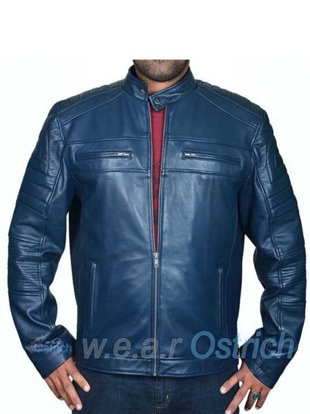 Shop Punk leather jacket - Dark Navy Leather Blazer Men Jacket
