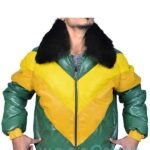Mens Bomber Jacket with Fur Collar – V Bomber Leather Down Jacket