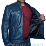 Shop Punk leather jacket –  Dark Navy Leather Blazer Men Jacket
