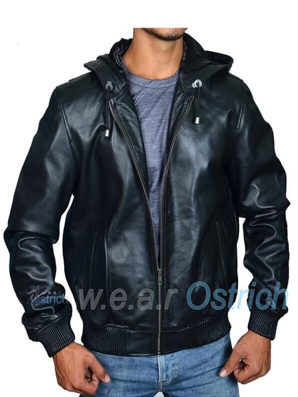 Black Bomber Jacket For Men – Baseball Leather Jacket With Hood