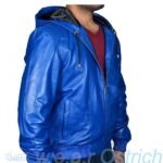 Royal Blue Bomber Leather Jacket For Men