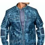 Mens leather motorcycle jackets – Distressed Blue Allsaints Leather Jacket