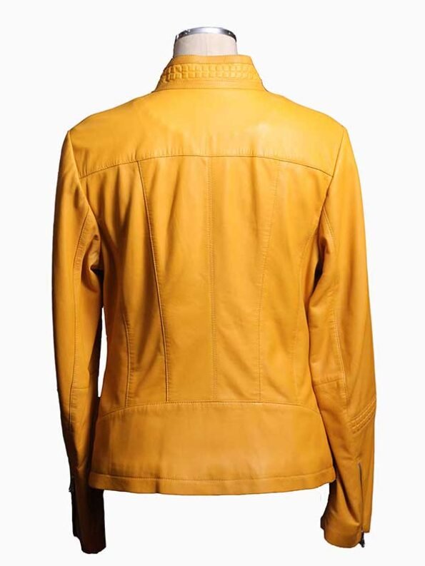 yellow leather jacket womens