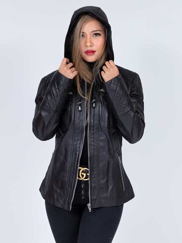 Leather jackets with Hoods Womens