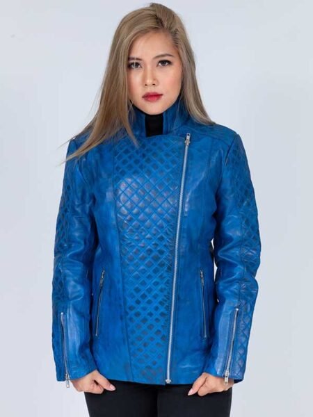 womens blue leather jacket