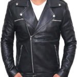 Men black asymmetrical zipper jacket
