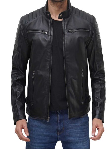 Men Black Quilted Biker Leather Jacket