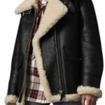 Black Shearling Aviator Ivory Winter Leather Jacket For Womens Best Offer