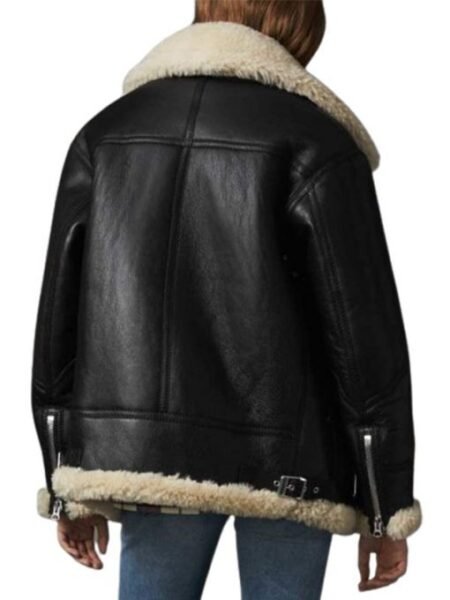 Womens Winter Shearling Black Aviator Leather Jacket