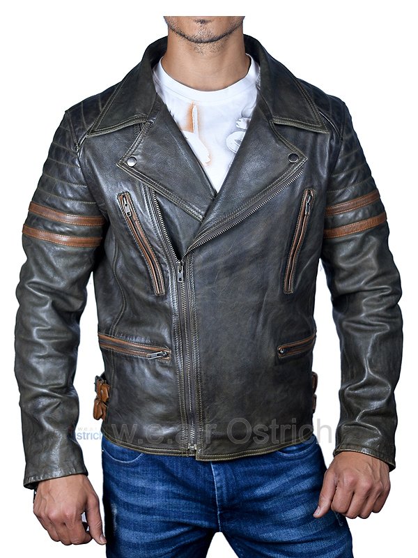 NEW Men's Dark Tan Genuine NAPA 100% Leather Jacket Two Chest Pocket  Zipper