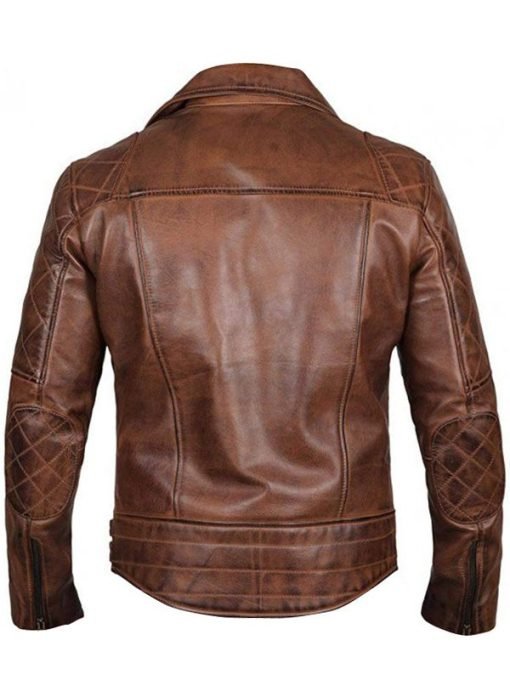 Men’s Quilted Style Brown Leather Biker Jacket