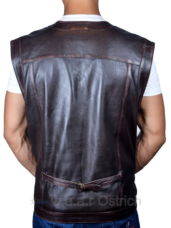 men’s brown leather motorcycle vest