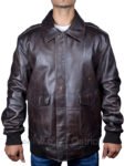 mens brown leather bomber jacket