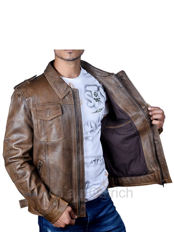 brown leather biker jacket mens