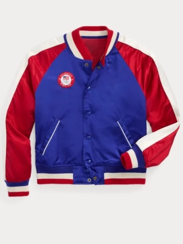 Paris-Olympics-2024-Katie-Ledecky-Team-USA-Baseball-Satin-Bomber-Jacket