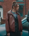 Aimee-Lou-Wood-Daddy-Issues-S01-Gemma-Burgundy-Leather-Bomber-Jacket