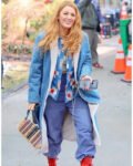 Blake Lively It Ends With Us 2024 Blue Denim Shearling Coat