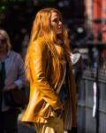 Blake Lively It Ends With Us 2024 Mustard Leather Coat