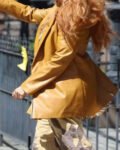 Blake Lively It Ends With Us 2024 Mustard Leather Coat