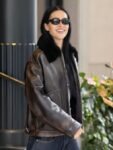 Milan Amelia Gray Hamlin Fashion Week 2024 Black Leather Jacket 1