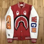 Bape Shark Sweat Red and White Unisex Varsity Jacket 1