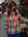 S03 Lily Collins Emily In Paris Multi-Color Checkered Blazer