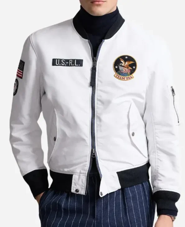 Joe Biden Paris Olympics 2024 USA White Bomber Jacket 4