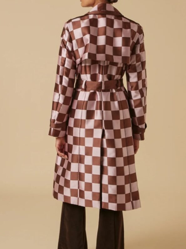 Lily Collins Emily In Paris S04 Pink Brown Checkered Trench Coat 2