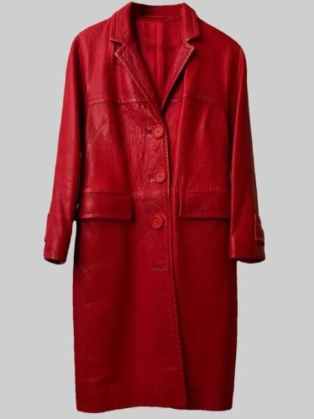 Lily Collins Emily In Paris S04 Red Leather Coat 1