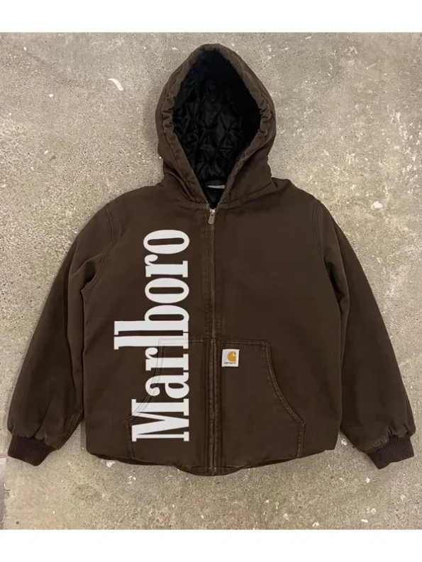 Marlboro Carhartt Grey Hooded Brown Jacket 4