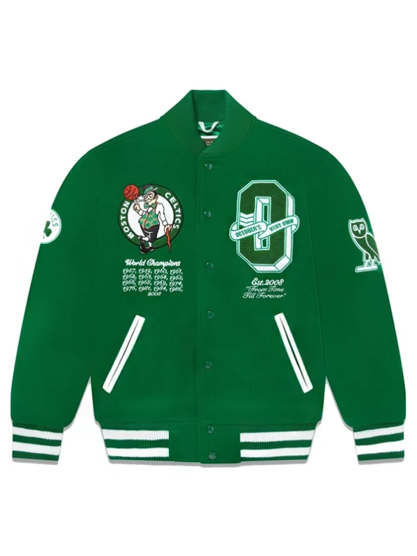 OVO x NBA Celtics Green Varsity Jacket 1