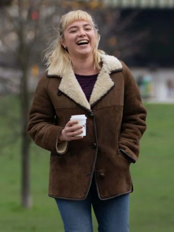 We-live-in-Time-Florence-Pugh-Suede-Brown-Shearling-Jacket