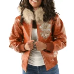 Womens-Pelle-Pelle-40th-Anniversary-Collectors-Series-Marc-Buchanan-Brown-Fur-Hooded-Leather-Jacket.webp