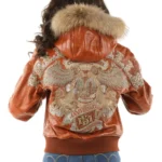 Womens-Pelle-Pelle-40th-Anniversary-Collectors-Series-Marc-Buchanan-Brown-Fur-Hooded-Leather-Jacket.webp