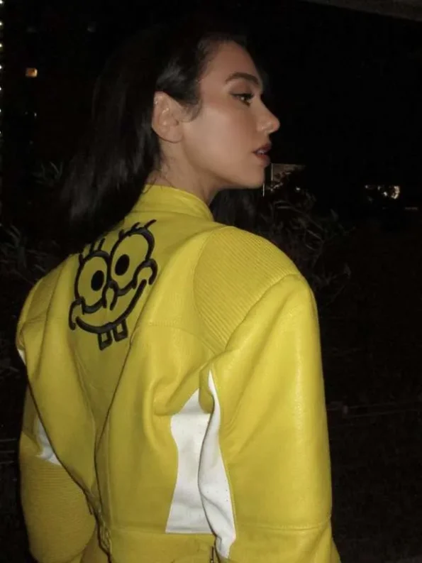 Dua-Lipa-Spongebob-Yellow-Leather-Jacket1.webp