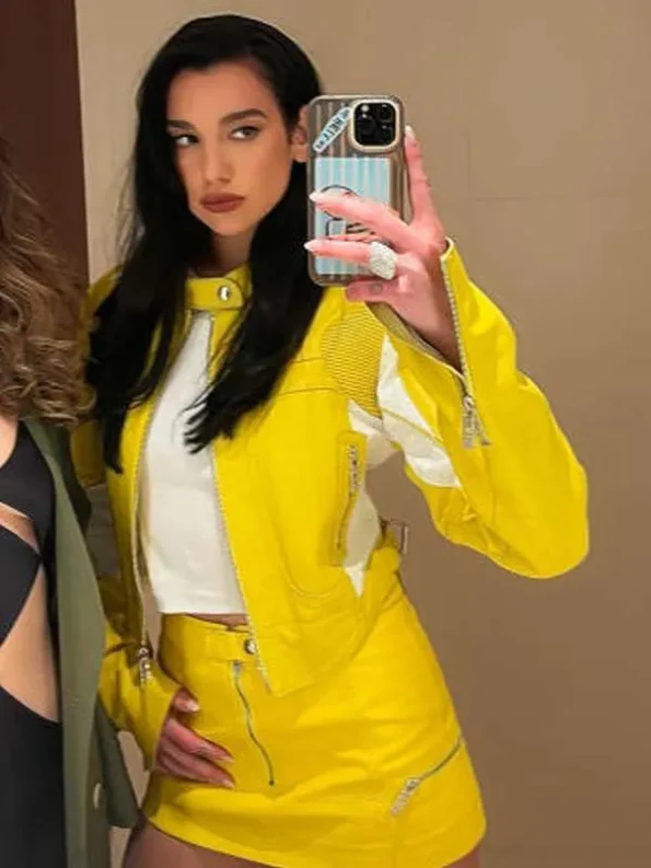 Dua-Lipa-Spongebob-Yellow-Leather-Jacket3.webp