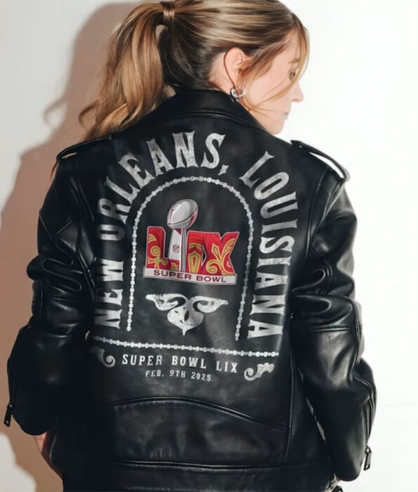 Erin Andrews Super Bowl LIX Oversized Biker Jacket 2