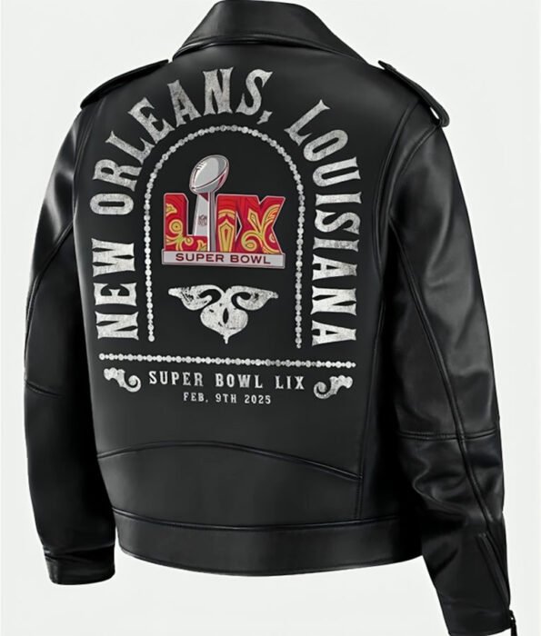 Super-Bowl-LIX-Erin-Andrews-Black-Oversized-Moto-Leather-Jacket