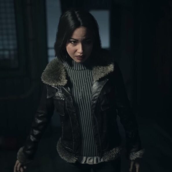 Video Game Until Dawn Emily Davis Black Leather Shearling Jacket 2