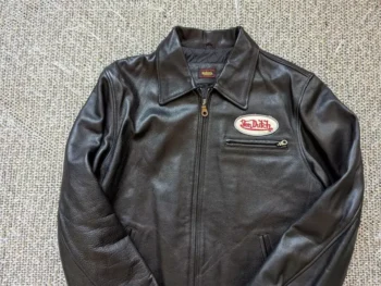 Vintage Von Dutch Motorcycle Black Leather Jacket 3