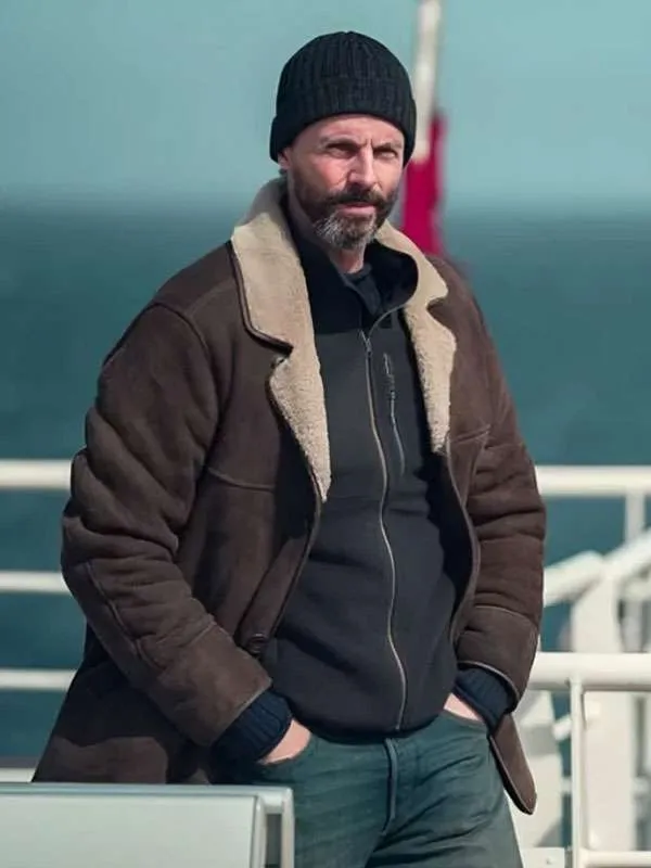 Matthew-Goode-Dept-Q-2025-Shearling-Brown-Coat Matthew-Goode-Dept-Q-2025-Shearling-Brown-Coat