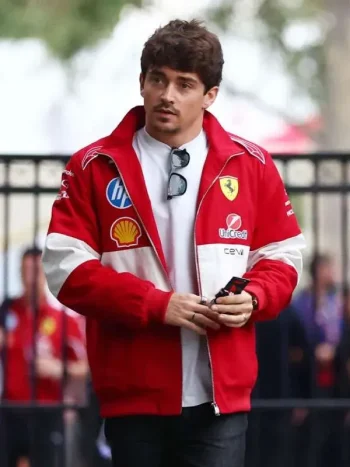 F1 Grand Prix Of Australia 2025 Charles Leclerc Vintage Red Ferrari Racing Jacket
