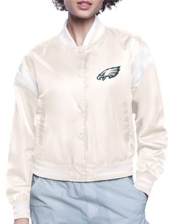 Philadelphia Eagles Cropped Satin Varsity Full-Snap Jacket 1