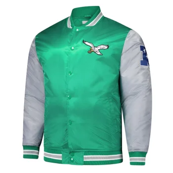 Philadelphia-Eagles-Kelly-Green-and-Gray-Team-Satin-Jacket.webp