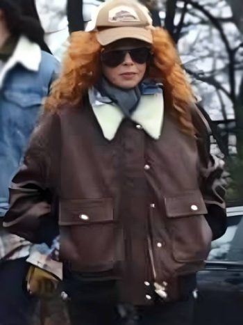 Natasha Lyonne Poker Face S02 Brown Leather Aviator Jacket