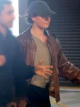 Lily-James-Relay-Brown-Leather-Jacket.webp